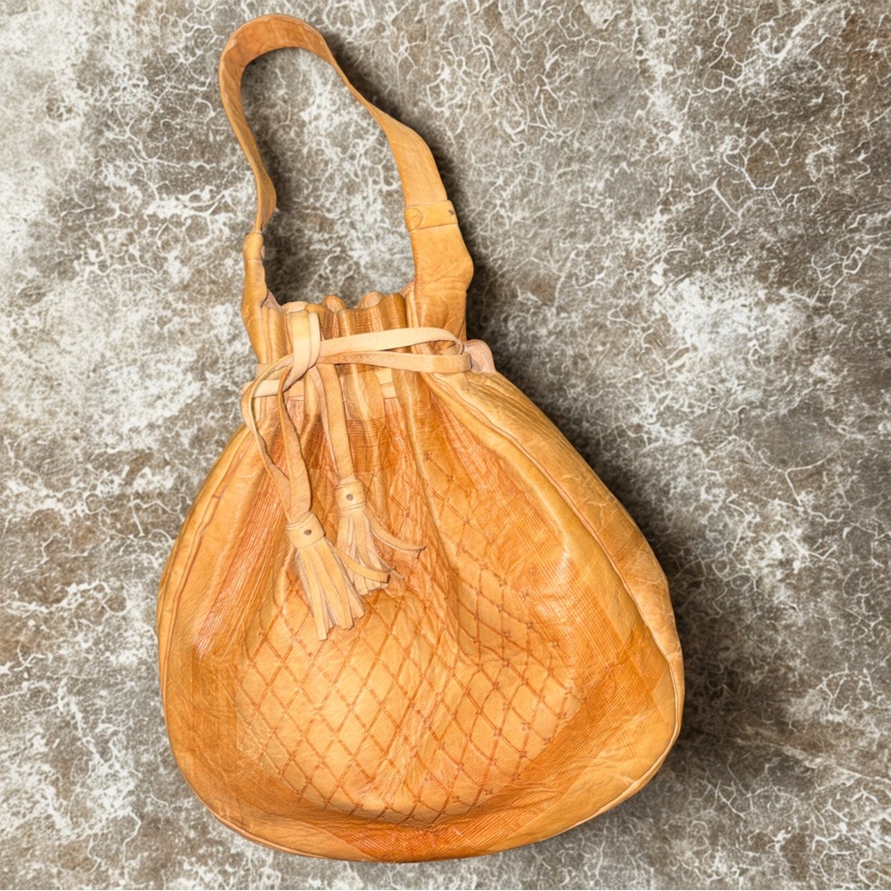 Boho Leather Drawstring Bag